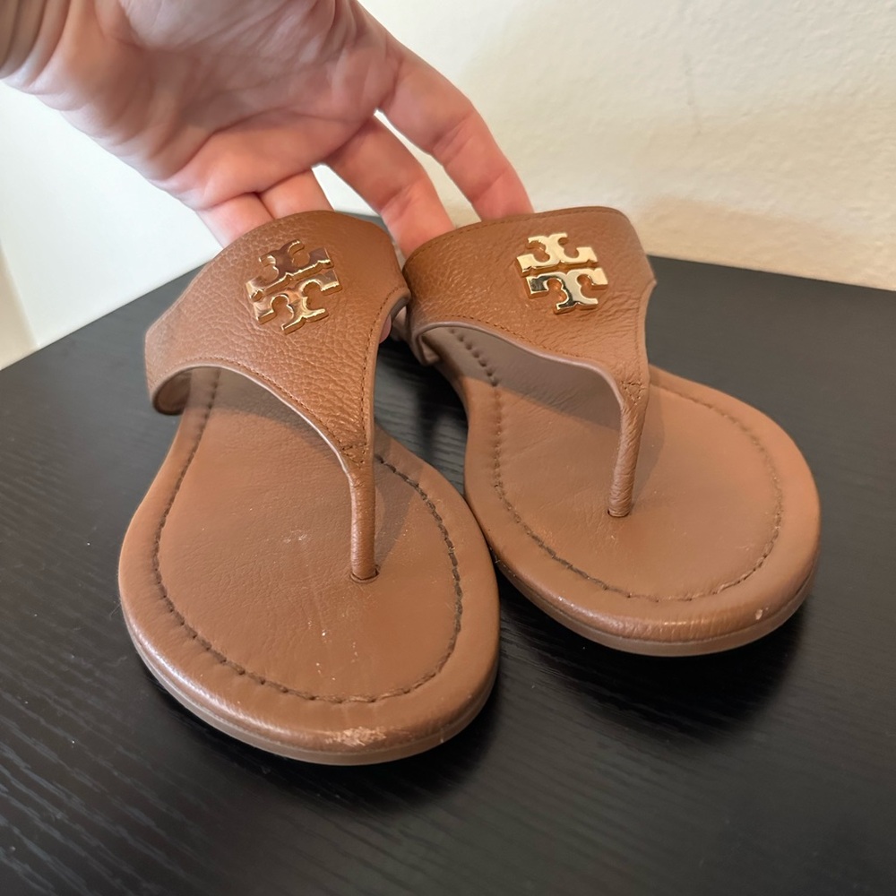 Tory Burch Brown Leather Sandals with Gold Logo